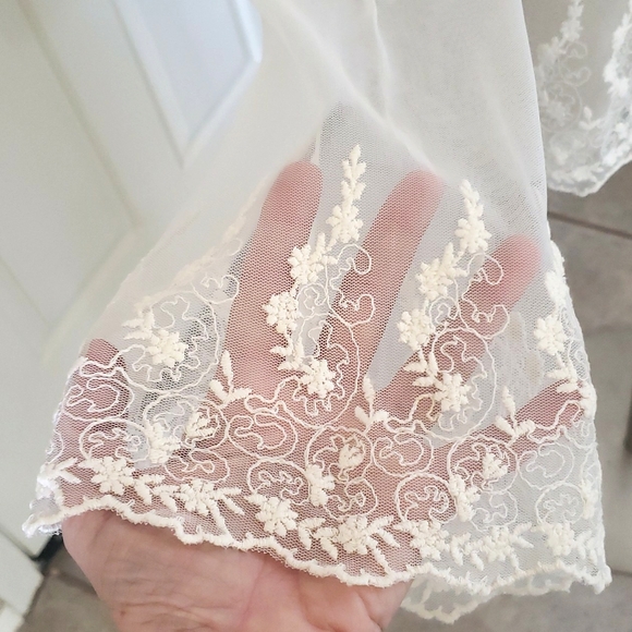 FREE PEOPLE Sheer Embroidered Top Bell Sleeves Cream - Picture 13 of 15
